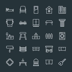 Fototapeta na wymiar Modern Simple Set of buildings, furniture, housekeeping Vector outline Icons. Contains such Icons as office, sewing, dining, clean, sew and more on dark background. Fully Editable. Pixel Perfect.