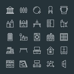 Modern Simple Set of buildings, furniture, housekeeping Vector outline Icons. Contains such Icons as  justice,  blue,  architecture,  pool and more on dark background. Fully Editable. Pixel Perfect.