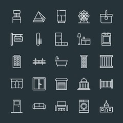 Modern Simple Set of buildings, furniture, housekeeping Vector outline Icons. Contains such Icons as bed,  door, home, background,  god and more on dark background. Fully Editable. Pixel Perfect.