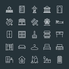 Fototapeta na wymiar Modern Simple Set of buildings, furniture, housekeeping Vector outline Icons. Contains such Icons as housework, home, sea, furniture, home and more on dark background. Fully Editable. Pixel Perfect.