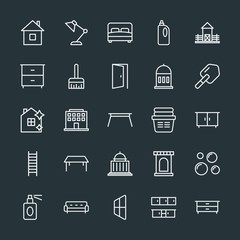 Fototapeta na wymiar Modern Simple Set of buildings, furniture, housekeeping Vector outline Icons. Contains such Icons as furniture, foam, household, home and more on dark background. Fully Editable. Pixel Perfect.