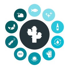 food, nature, drinks Infographic Colorful fill Icons Set. Contains such Icons as  space,  dinner, cactus,  sun,  barbecue, night,  garden,  background,  poultry and more. Fully Editable. Pixel Perfect