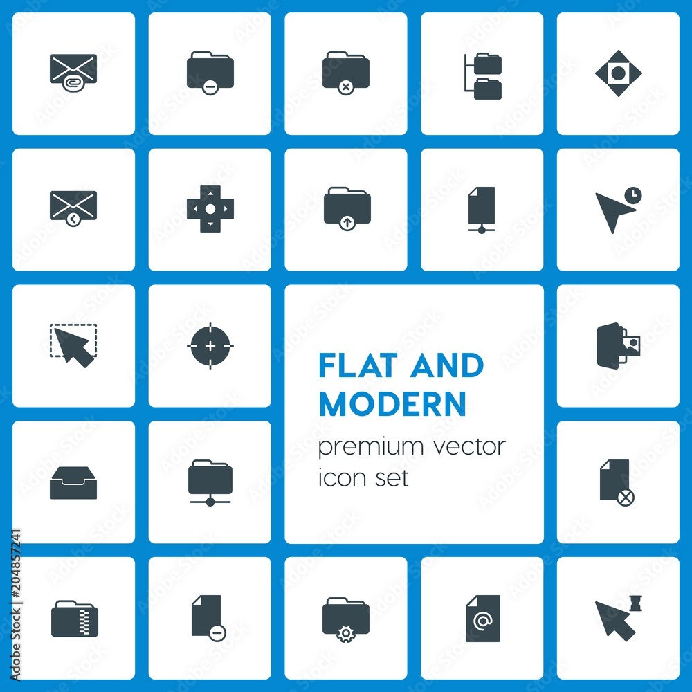 Poster modern simple set of folder, cursors, files, email vector fill icons. contains such icons as data, d