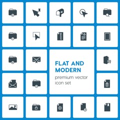 Obraz premium Modern Simple Set of folder, cursors, files, email Vector fill Icons. Contains such Icons as sign, lock, mailbox, art, folder, email and more on dark background. Fully Editable. Pixel Perfect