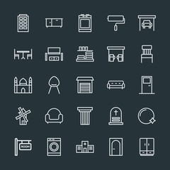 Fototapeta na wymiar Modern Simple Set of buildings, furniture, housekeeping Vector outline Icons. Contains such Icons as clothes, banner, health, housework and more on dark background. Fully Editable. Pixel Perfect.