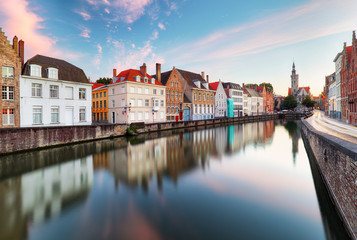 Canals of Bruges, Belgium at sunset