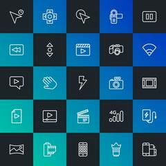 Modern Simple Set of mobile, video, photos, cursors Vector outline Icons. Contains such Icons as  arrow,  rotate,  application and more on dark and gradient background. Fully Editable. Pixel Perfect.