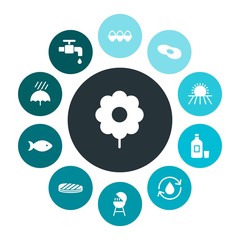 food, nature, drinks Infographic Colorful fill Icons Set. Contains such Icons as  bread,  meat,  sea, fish,  lunch,  wine,  drop,  gardening,  season,  grill and more. Fully Editable. Pixel Perfect