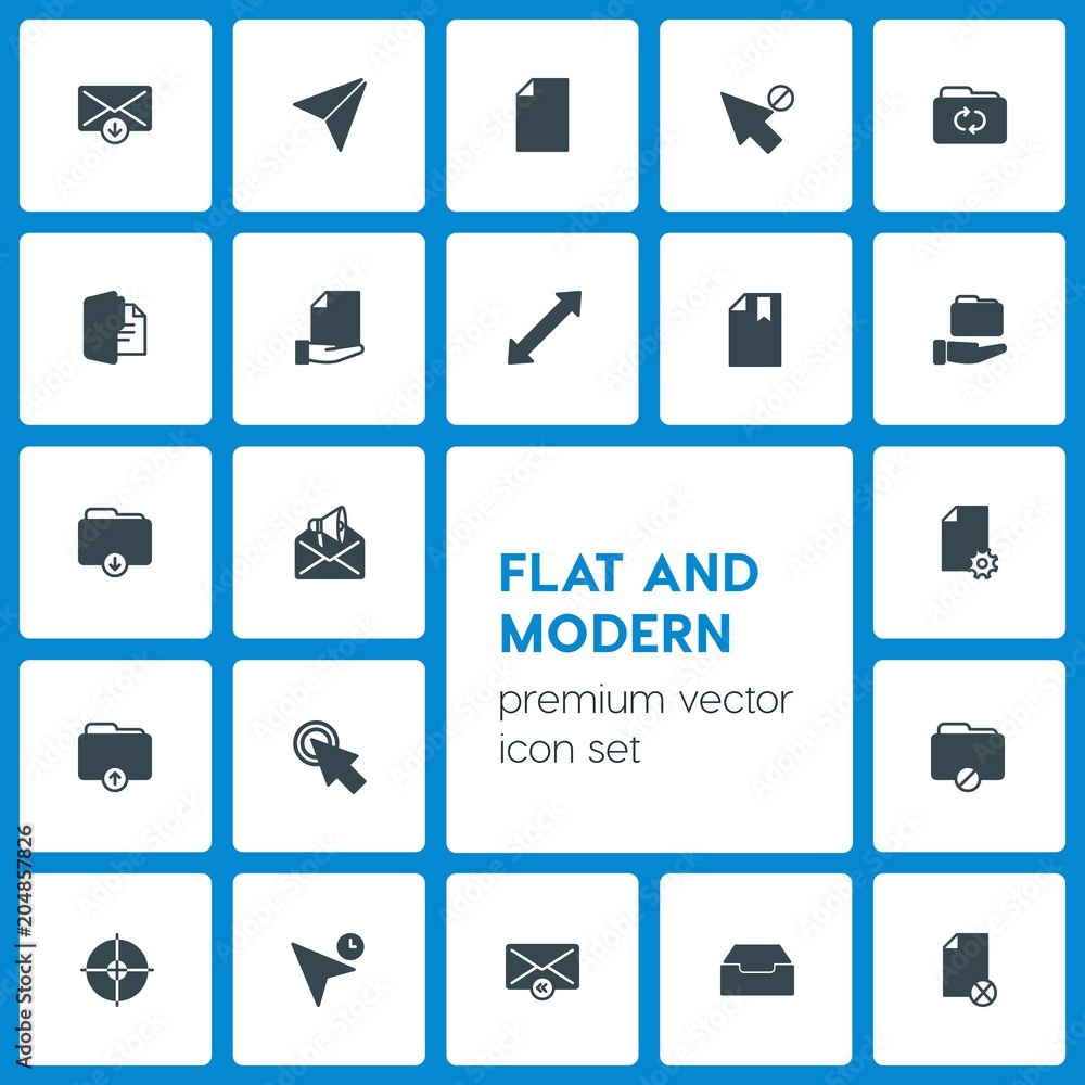 Poster modern simple set of folder, cursors, files, email vector fill icons. contains such icons as target,