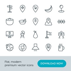 Modern Simple Set of food, location, drinks Vector outline Icons. Contains such Icons as  dessert,  arrow,  pink, flag,  journey,  banner and more on white background. Fully Editable. Pixel Perfect.