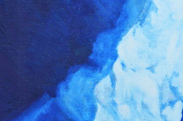 White, blue and dark blue watercolor paint on canvas.