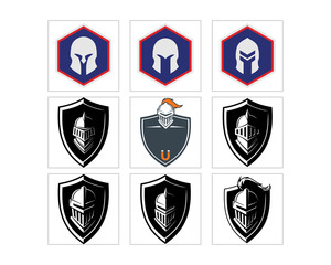 knight headgear armor shield roman greek crusader image vector set