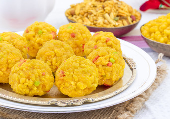 Laddu also know as laddoo, ladoo, laddo are ball-shaped sweets popular in the Indian festivals. Laddu are made of flour, minced dough and sugar with other ingredients