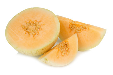 melon(sunlady) slice. half. isolated on white background