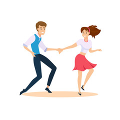 Fototapeta na wymiar Dancing couple vector illustration. Happy swing dancers.