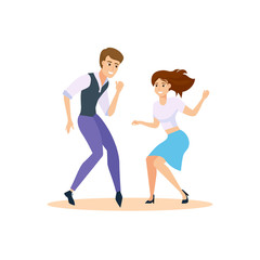 Obraz na płótnie Canvas Dancing couple vector illustration. Happy swing dancers.
