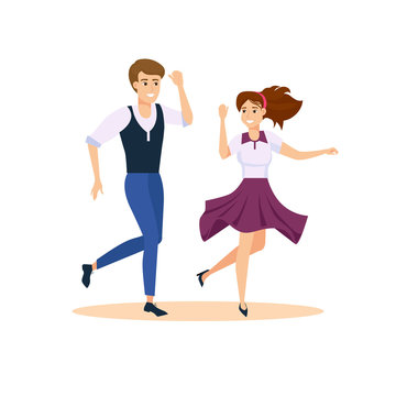 Dancing couple vector illustration. Happy swing dancers.