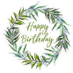 Willow branches in a watercolor style frame. Aquarelle leaf for background, texture, wrapper pattern, frame or border.