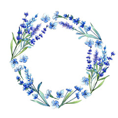 Obraz na płótnie Canvas Blue lavender. Floral botanical flower.Wild spring leaf wildflower frame in a watercolor style. Aquarelle wildflower for background, texture, wrapper pattern, frame or border.