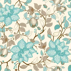 Fototapeten Colorful floral pattern. Vector wallpaper with big illustration flowers. Hand drawn plants, roses © sunny_lion