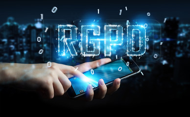 Businessman using digital GDPR interface 3D rendering