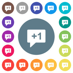 Plus one sign flat white icons on round color backgrounds