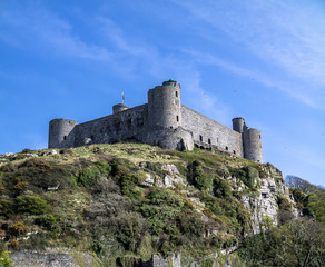 Fototapeta na wymiar The skyline of Harlech with it's 12th century castle, Wales, United Kingdom