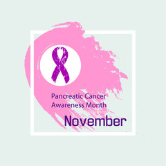 Awareness ribbon. Purple ribbon. Watercolor painted background. Awareness month November.