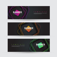 Template of a black vector banner with square multicolored lines with rounded corners with a shadow.