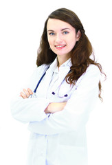 Fototapeta premium A young attractive woman doctor in the clinic.