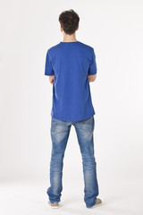 Offended man standing back to camera