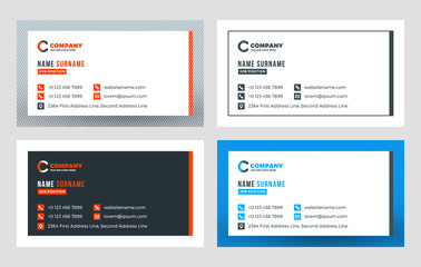 Creative Business Card Template. Flat Design Vector Illustration. Stationery Design. 4 Color Combinations. Print Template