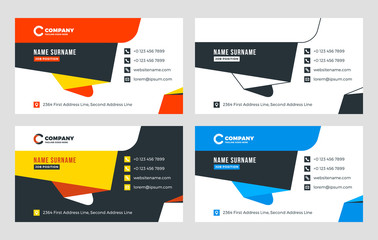 Creative Business Card Template. Flat Design Vector Illustration. Stationery Design. 4 Color Combinations. Print Template