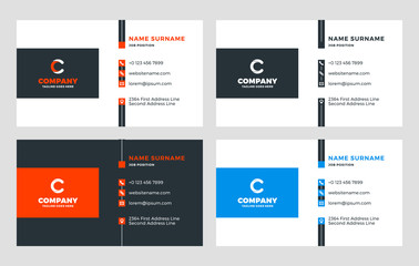 Creative Business Card Template. Flat Design Vector Illustration. Stationery Design. 4 Color Combinations. Print Template