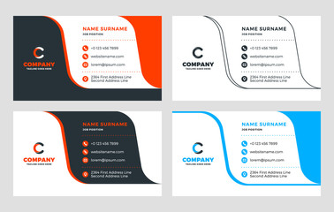 Creative Business Card Template. Flat Design Vector Illustration. Stationery Design. 4 Color Combinations. Print Template