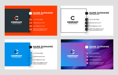 Creative Business Card Template. Flat Design Vector Illustration. Stationery Design. 4 Color Combinations. Print Template