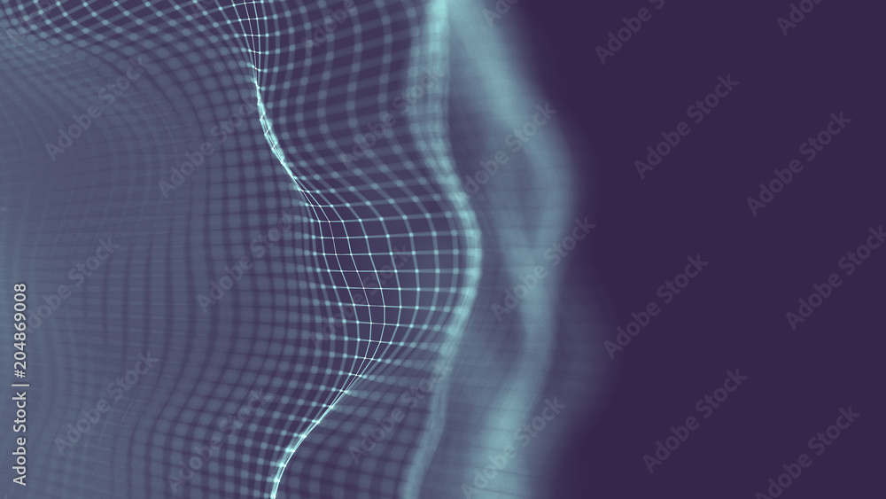 Poster Data technology abstract futuristic illustration . Low poly shape with connecting dots and lines on dark background. 3D rendering . Big data visualization .