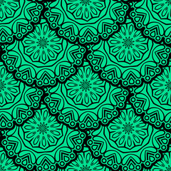 Vector Seamless Green Floral Mandala Pattern