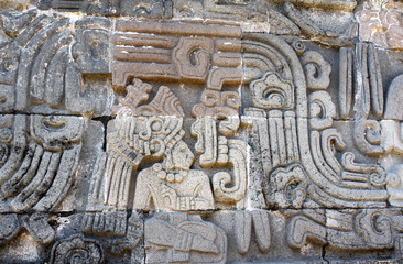 Bas-relief carving with of a american indian chieftain, Xochicalco, Mexico