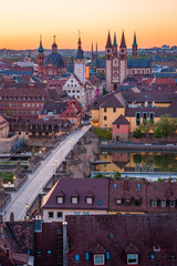 Scenic stunning summer aerial panorama cityscape of the Old Town town in Wurzburg, Bavaria, Germany - part of the Romantic Road.