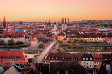 Obraz premium Scenic stunning summer aerial panorama cityscape of the Old Town town in Wurzburg, Bavaria, Germany - part of the Romantic Road.
