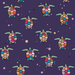 Seamless pattern with bright sea turtles. Vector illustration.