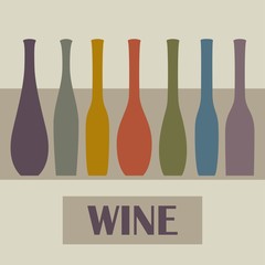 Bright bottles  for wine in a row. Vector illustration with minimalist style