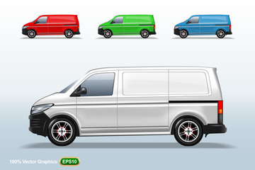 Fototapeta premium Set of different color Delivery van template, editable layout.