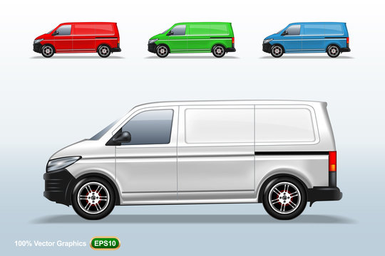 Set of different color Delivery van template, editable layout.