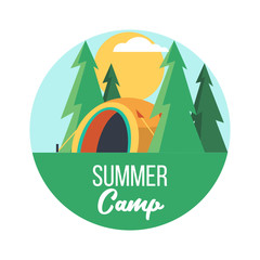 Camping. Vector emblem. Summer holidays in a tent on the nature.