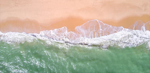 Fotobehang Aerial view of tropical sandy beach and ocean. Copy space © Leszek Czerwonka