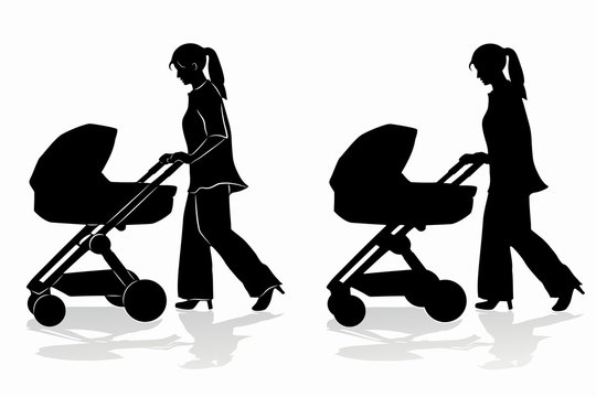 silhouette of woman with a stroller , vector draw