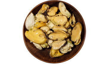 Marinated mussels isolated on white background
