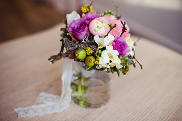 Wedding bridal bouquet of fresh flowers